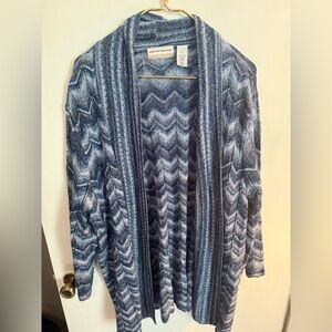 Alfred Dunner Navy and White Chevron Cardigan